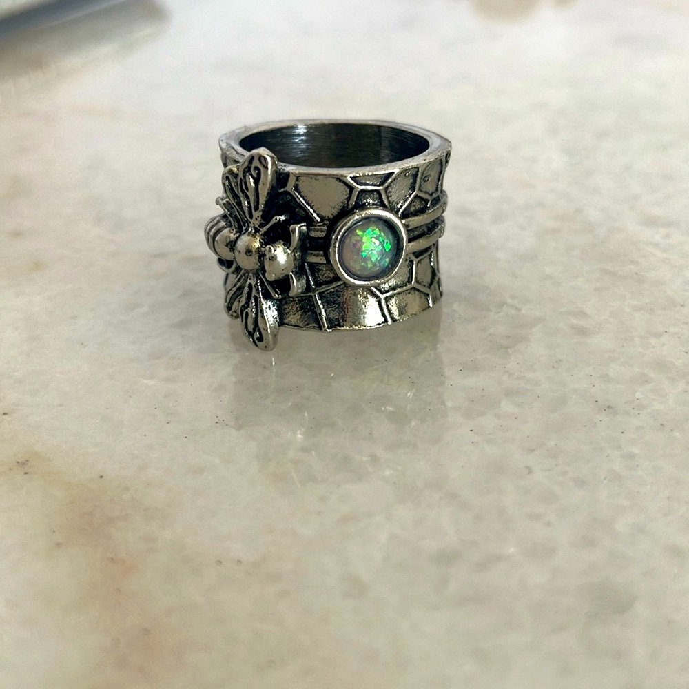Silver Bee Opal Ring size 6.5